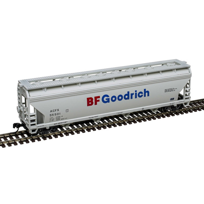 Atlas N ACF 5250 4-Bay Centerflow Hopper - Ready to Run -- BF Goodrich ACFX #55501 (pale yellow, blue, red)
