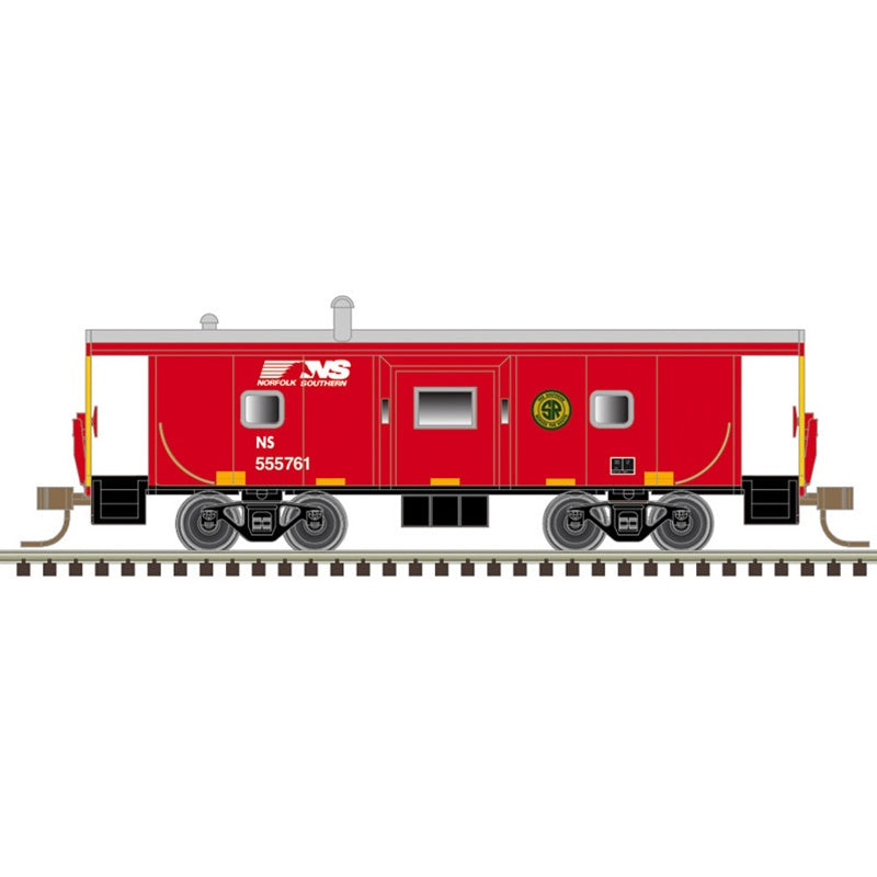 Atlas N International Steel Bay Window Caboose - Ready to Run - Master(R) -- Norfolk Southern #555761 (red, silver, black, SOU Logo, yellow conspicuity m