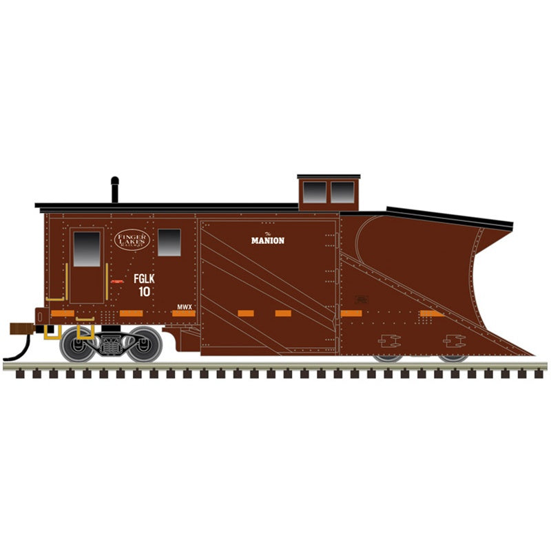 Atlas N Russell Snow Plow - Ready to Run - Master(R) -- Finger Lakes Railway #10 (Boxcar Red, black, yellow conspicuity marks)