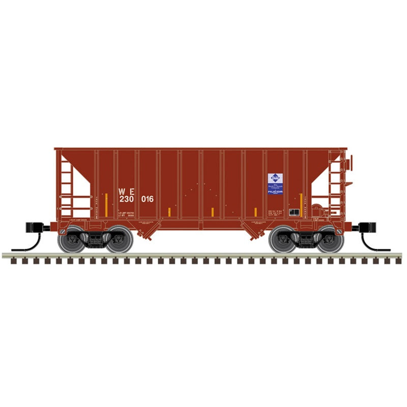 Atlas N Greenville 100-Ton 2-Bay Hopper - Ready to Run - Master(R) -- Wheeling and Lake Erie #230021 (Boxcar Red, blue, white, DJJLogo, yellow con