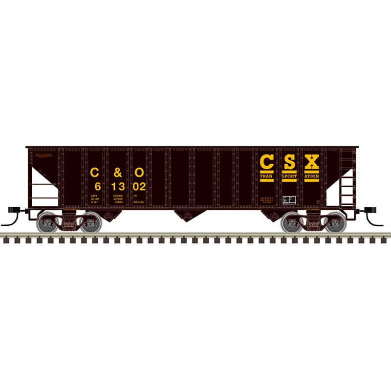 Atlas N 90-Ton 3-Bay Hopper with Load - Ready to Run -- CSX C&O #61302 (black, yellow, CSX Transportation Logo)