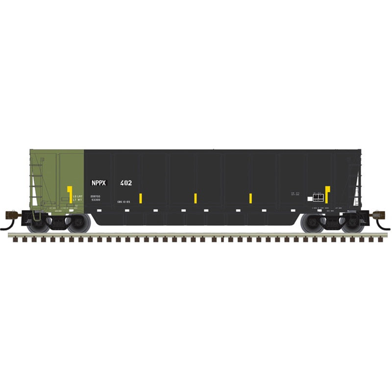 Atlas N Coalveyor Bathtub Gondola - Ready to Run - Master(R) -- Nebraska Public Power NPPX #402 (black, green, yellow conspicuity marks)