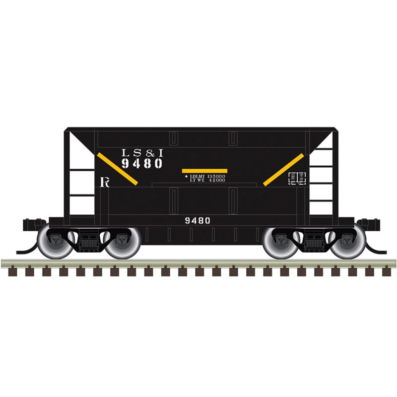 Atlas N 70-Ton Ore Car - Ready to Run -- Lake Superior & Ishpeming (LS&I) #9699 (black, yellow conspicuity stripes)
