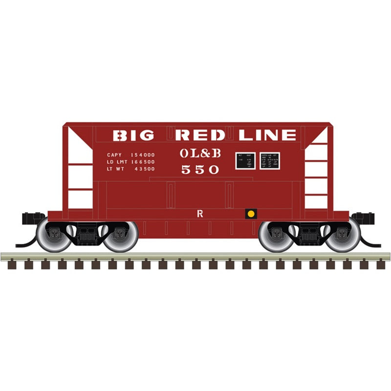 Atlas N 70-Ton Ore Car - Ready to Run -- Omaha, Lincoln & Beatrice #550 (red, white, Big Red Line Slogan)