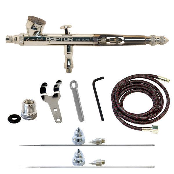 Paasche RG-3SAS Raptor Gravity Feed Double Action Set w/ .25, .38 and .66mm heads - PASRG3AS