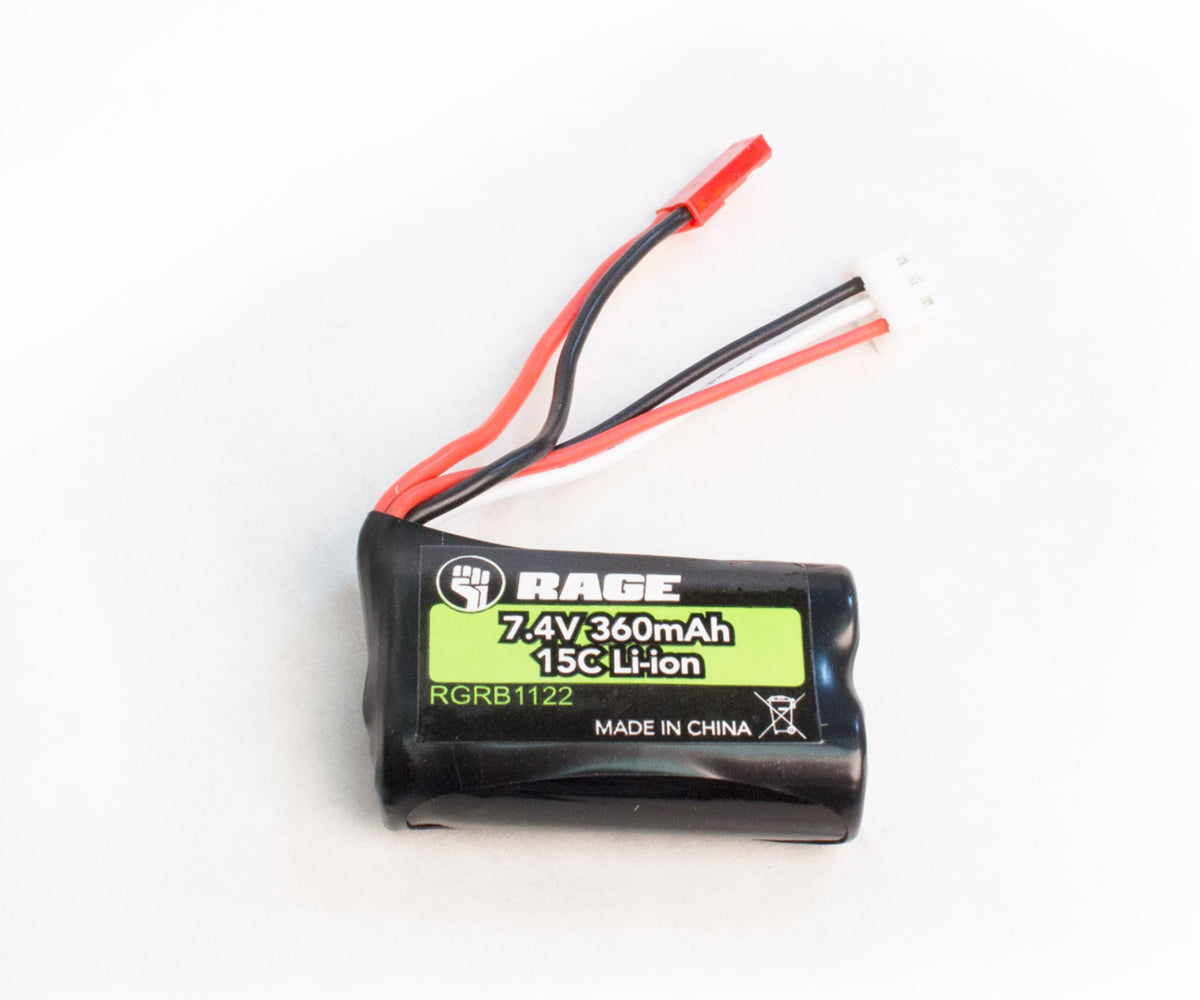 Rage RC 7.4v 360mAh Li-ion Battery; Black Marlin MX, SuperCat MX - RGRB1122