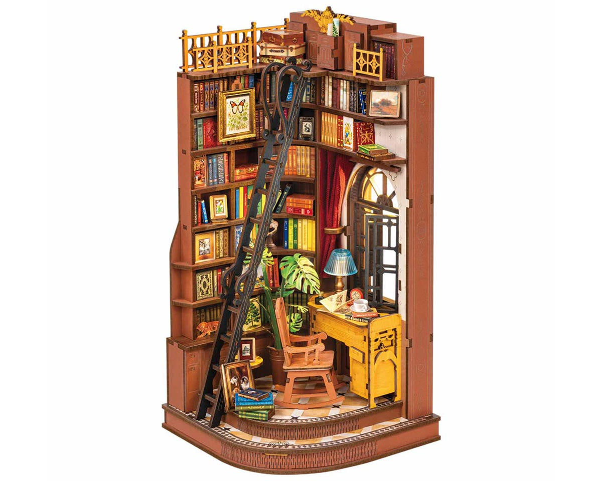 Robotime Silent Corner Study Shelf Insert Miniature 3D Wooden Model Kit