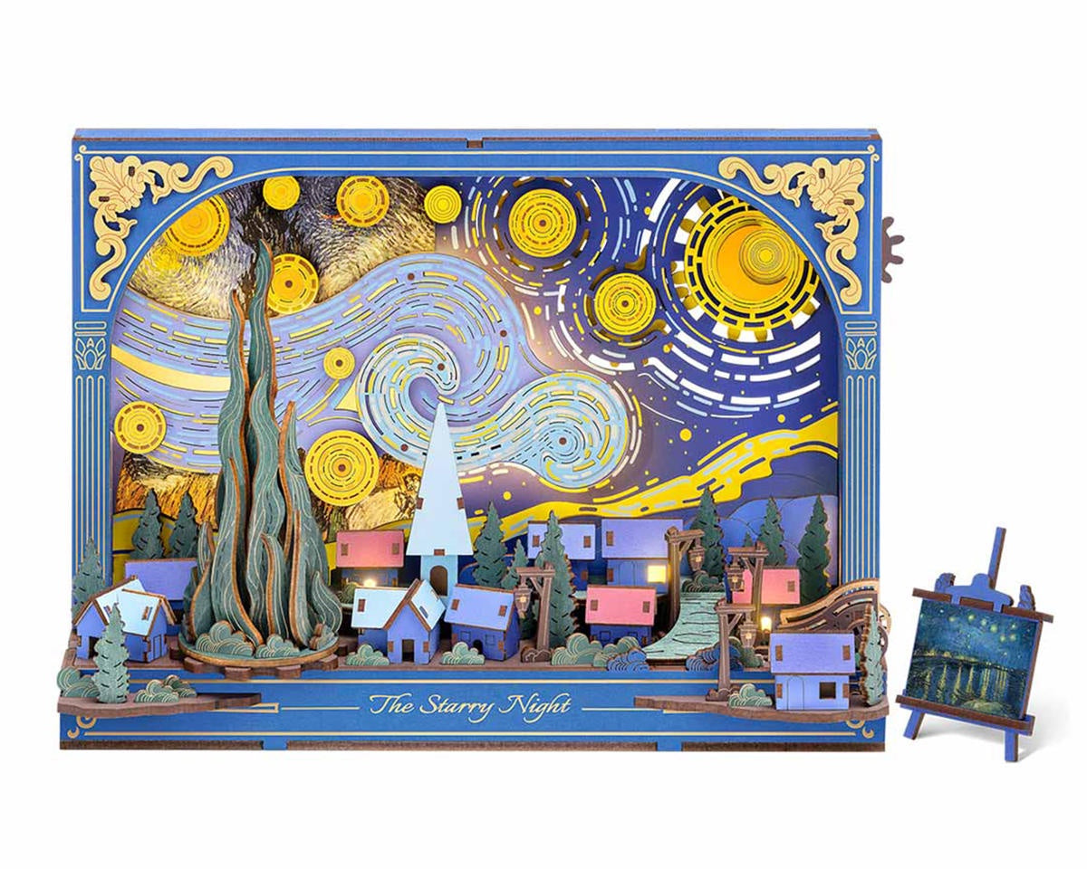 Robotime Rowood The Starry Night Wall Art DIY Miniature 3D Wooden Model Kit