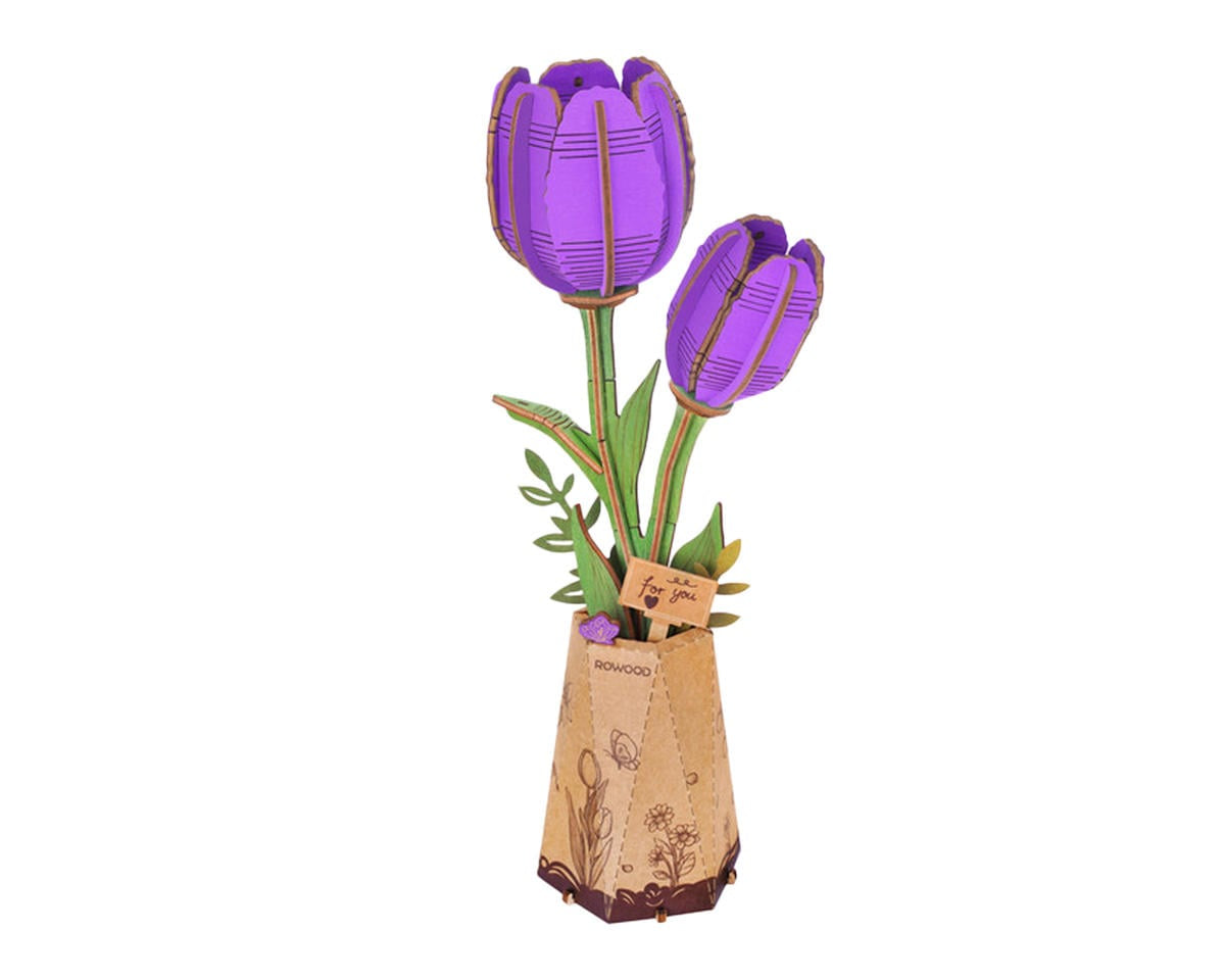 Robotime Tulip Flower DIY Miniature 3D Wooden Model Kit (Purple)