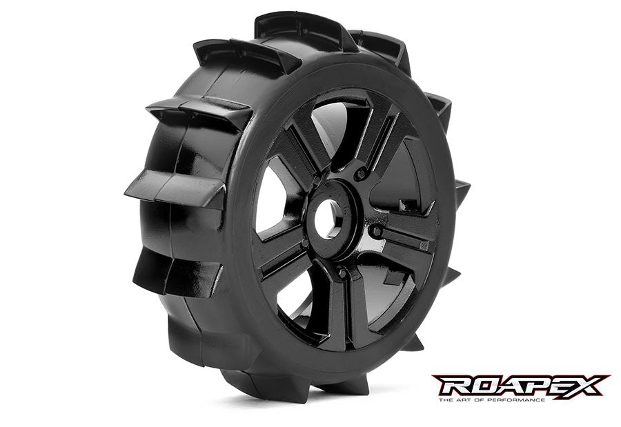 ROAPEX Paddle 1/8 Buggy Tires, Mounted on Black Wheels, 17mm Hex (1 pair) - ROPR5004-B