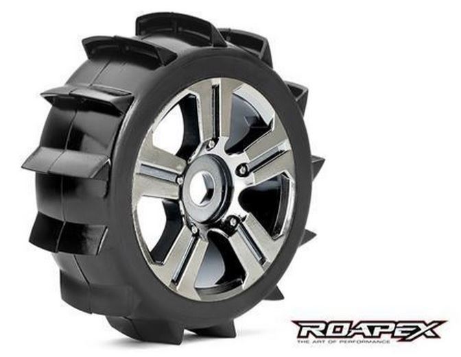 Paddle 1/8 Buggy Tires, Mounted on Chrome Black Wheels, 17mm Hex (1 pair) - ROPR5004-CB