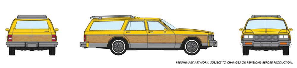 Rapido Trains 1980-1985 Chevrolet Caprice Station Wagon - Assembled -- Yellow Woody (Woodie) - RPI800004