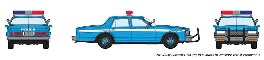 Rapido Trains 1980-1985 Chevrolet Impala Sedan - Assembled -- Police (blue, white) - RPI800009