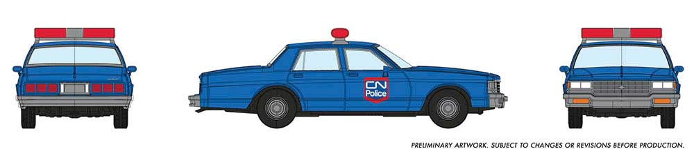 Rapido Trains 1980-1985 Chevrolet Impala Sedan - Assembled -- Canadian National Police (blue) - RPI800013
