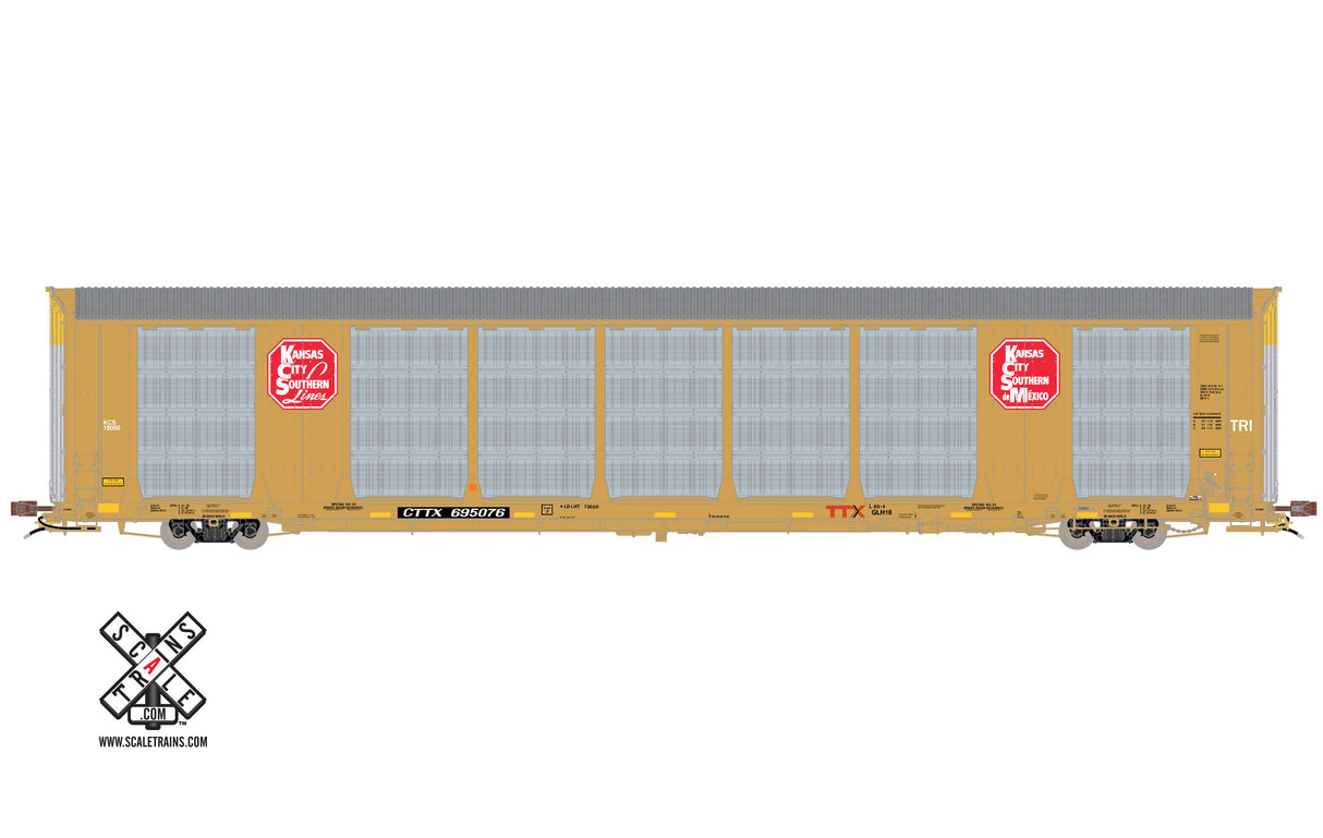 Scaletrains Rivet Counter HO Scale Gunderson Multi-Max Autorack, Kansas City Southern/Yellow/CTTX (Run 2)  695076 - SXT32763