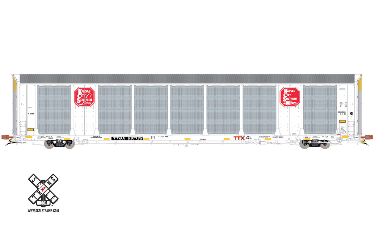 Scaletrains Rivet Counter HO Scale Gunderson Multi-Max Autorack, Kansas City Southern/White/TTGX (Run 2)  697168 - SXT32768