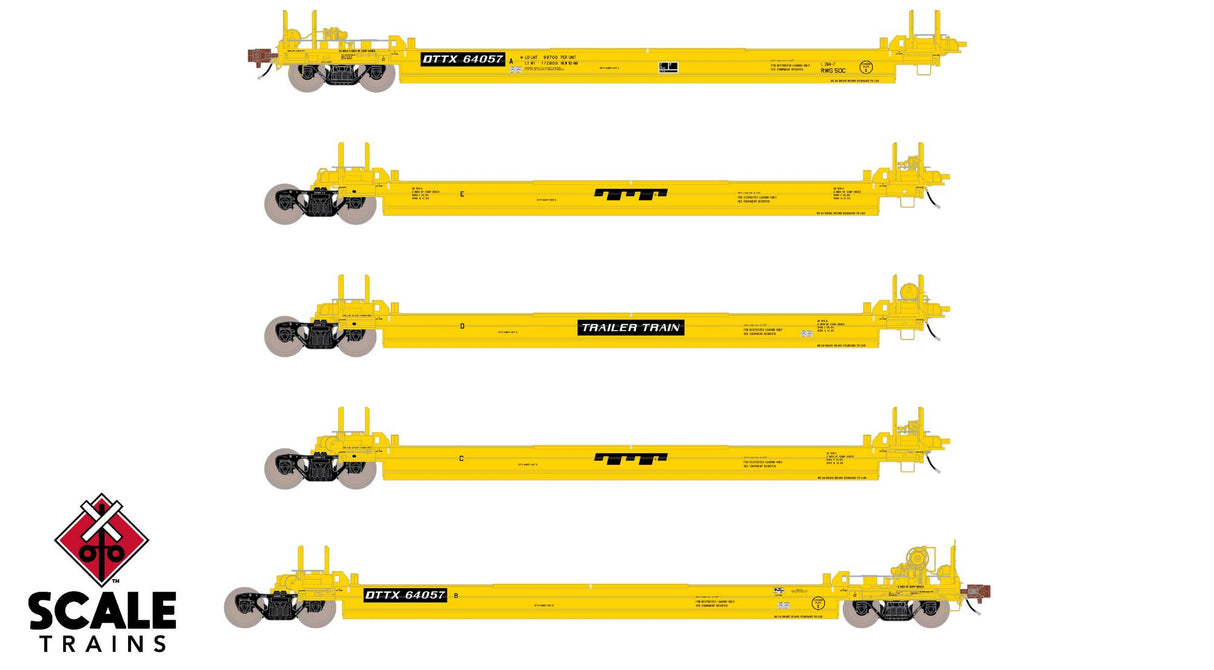 Rivet Counter HO Scale Pullman-Standard Trinity Backpacker Well Car Set - Trailer Train / DTTX - As Delivered #64057