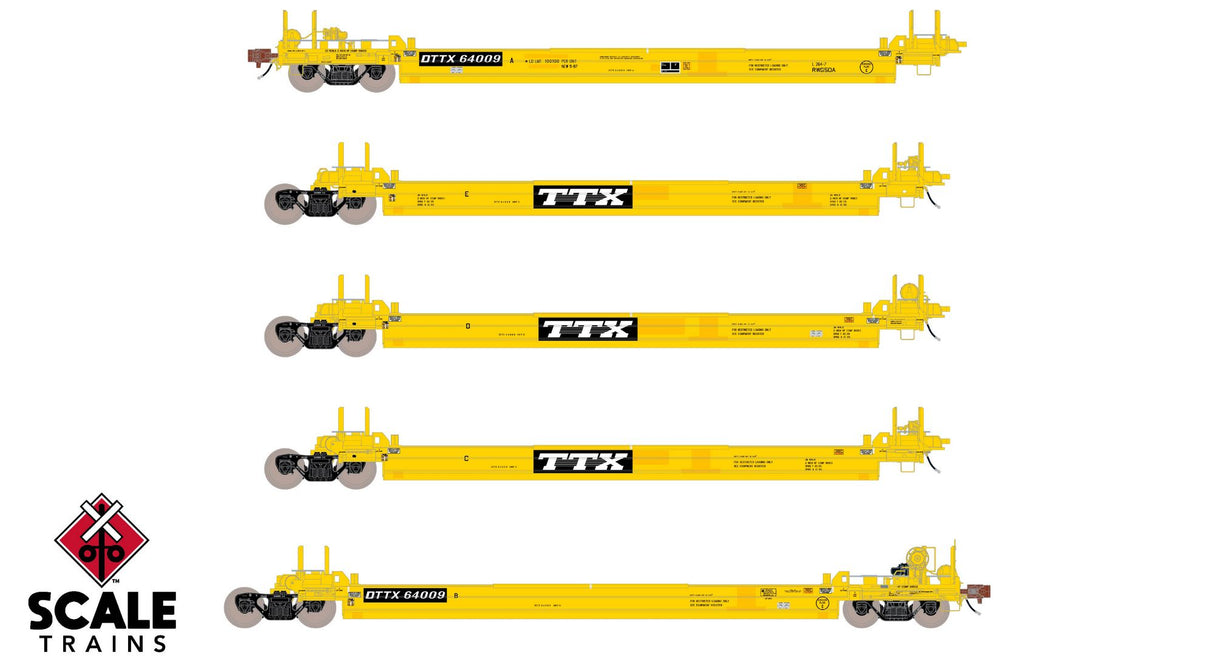 Rivet Counter HO Scale Pullman-Standard Trinity Backpacker Well Car Set - Trailer Train / DTTX - Speed logo / Patched #64037