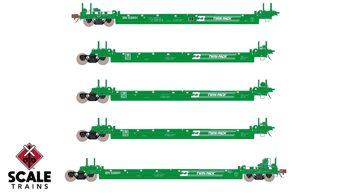 Rivet Counter HO Scale Pullman-Standard Trinity Backpacker Well Car Set - Burlington Northern / BN #63901