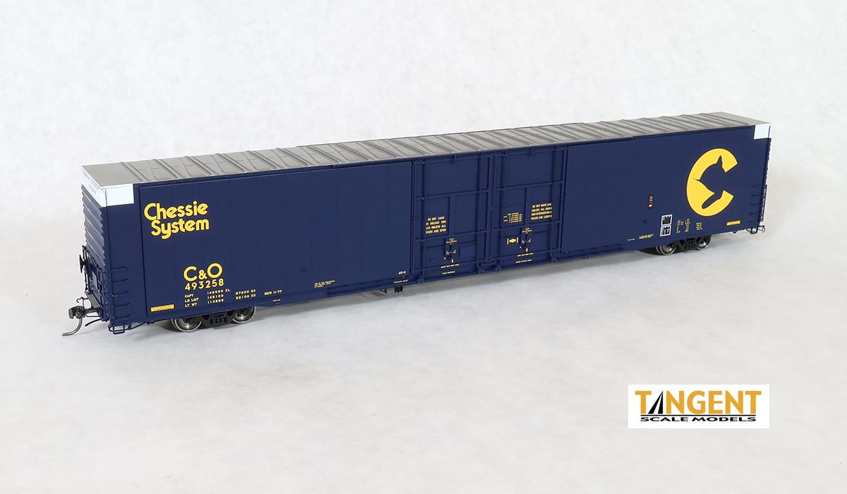 Tangent Scale Models Chesapeake & Ohio (CO) Chessie "Delivery 10-1977" Greenville 86' Double Plug Door Box Car #493238 - TAN25040-07