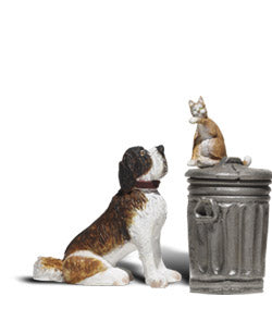 Woodland Scenics Accents(R) G Scale Figures -- Dog w/Cat On Trashcan - WOOA2524