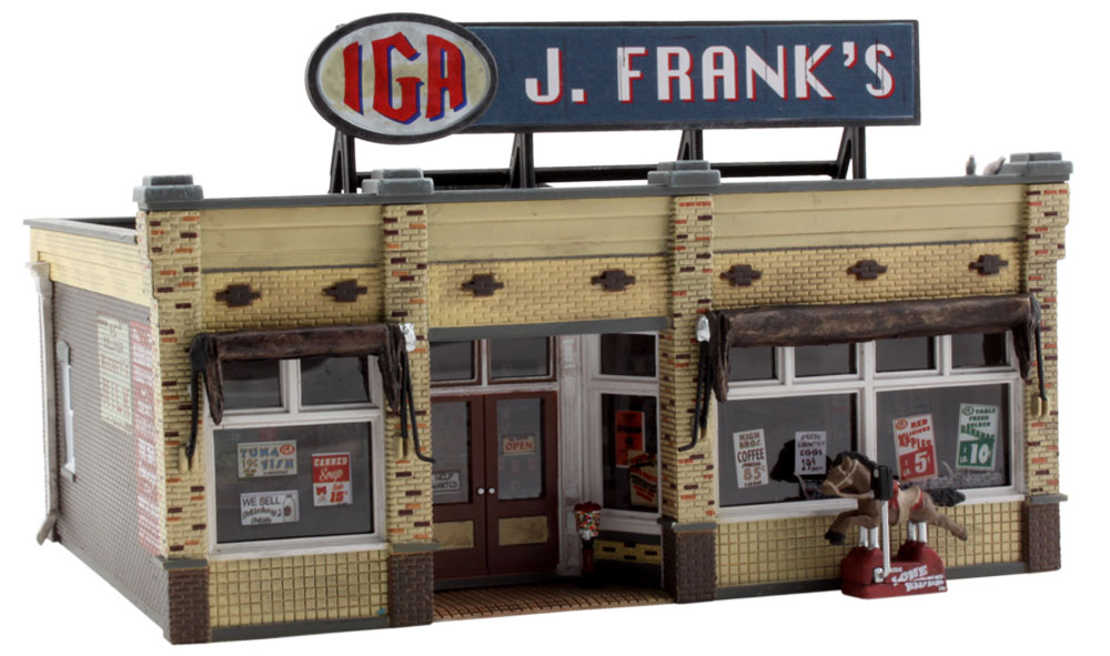 Woodland Scenics HO Scale: Built-&-Ready Landmark Structures(R) -- J. Frank's Grocery 5 1/4 x 4 1/8" 13.3 x 10.4 cm - WOOBR5050