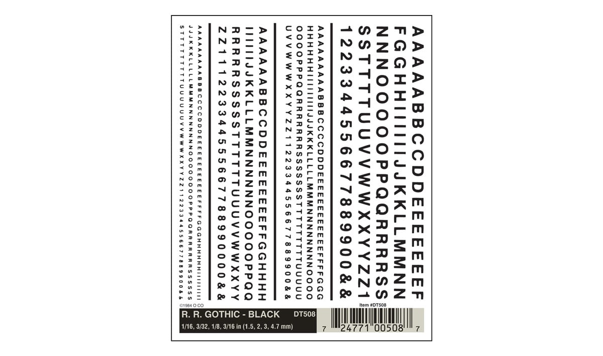 Woodland Scenics Railroad Gothic Letters, Black - WOODT508