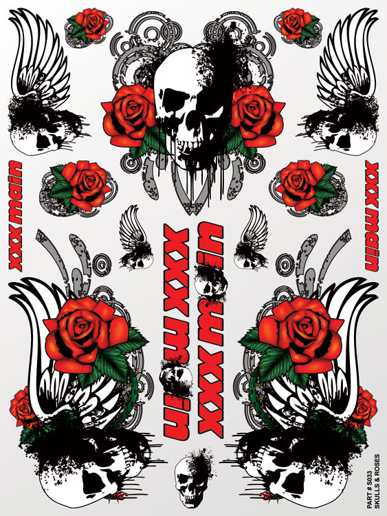 XXX Main Racing Skulls & Roses Sticker Sheet - XXXS033