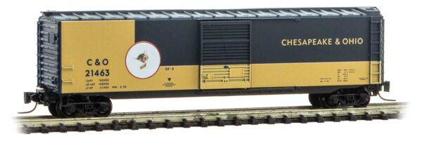 Micro-Trains 50' Single-Door Boxcar - Ready to Run -- Chesapeake & Ohio 21463 (blue, yellow, Cameo Series Car 3) - 489-50500423