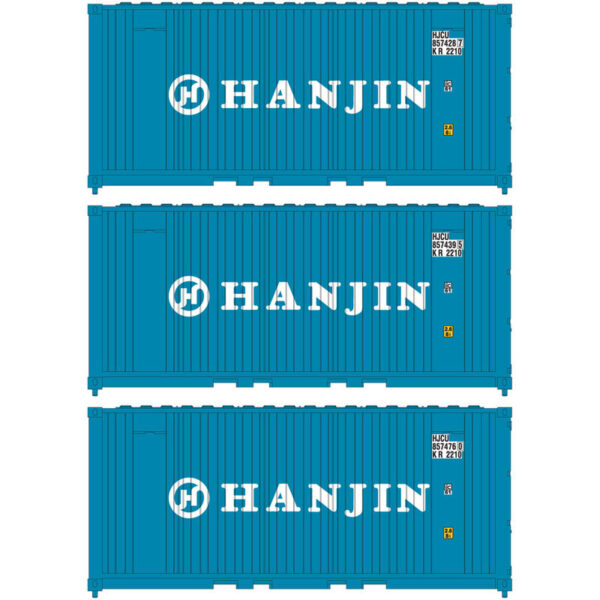 Athearn N 20' Corrugated Container, Hanjin (3) - ATH17700