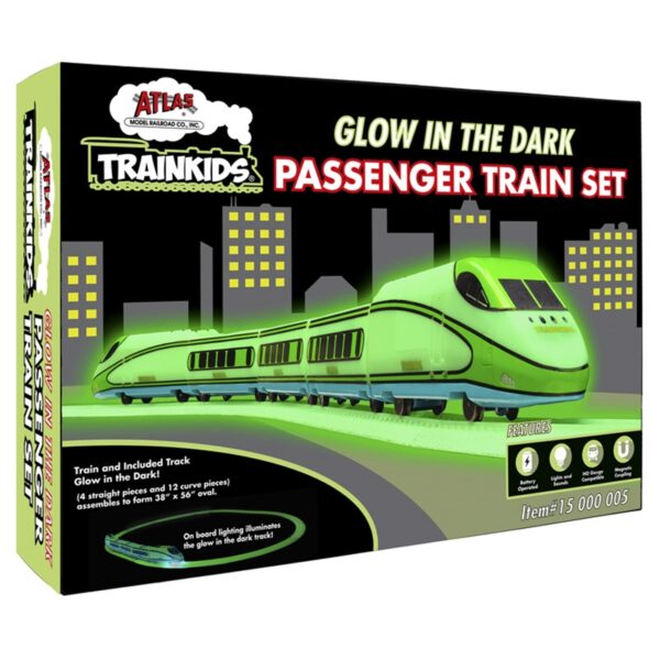 Atlas Trainkids - Battery-Powered Passenger Train Set - Trainkids - Sound & Remote Control -- Glow in the Dark, Loco, 3 Cars, Track, Controller - ATL15000100