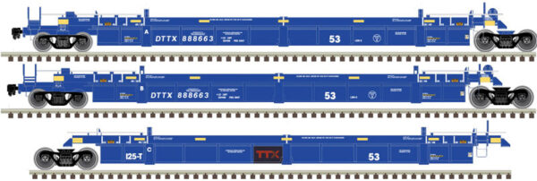 Atlas HO Thrall 53' 3-Unit Articulated Well Car - Ready to Run - Master(R) -- TTX 888663 (Ex-BRAN, blue, white, red Logo)