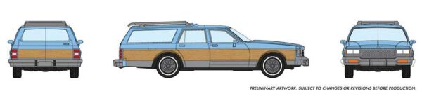 Rapido Trains 1980-1985 Chevrolet Caprice Station Wagon - Assembled -- Baby Blue Woody (Woodie) - RPI800005