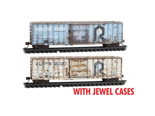 50' Rib-Side Single-Door Boxcar No Roofwalk 2-Pack - Ready to Run - Jewel Case -- Chicago & North Western #718115, 718463 (Ex-RI, 1 Each blue, white, Weathered)