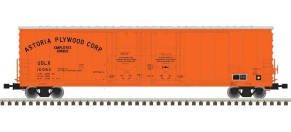 Atlas Evans 53' Double Plug-Door Boxcar - Master(R) -- Astoria Plywood 10069 (orange, black) - ATL20006774