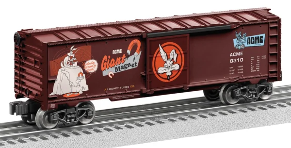 Lionel O Steel Boxcar - 3-Rail - Ready to Run -- Looney Tunes ACME #2 (Boxcar Red, orange)