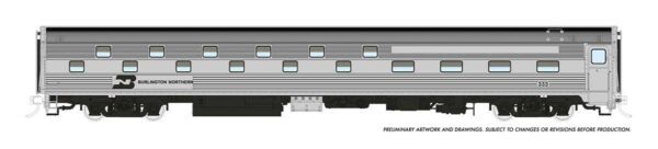 Rapido HO Budd Slumbercoach Burlington Northern 333 Loch Tay (stainless, black)