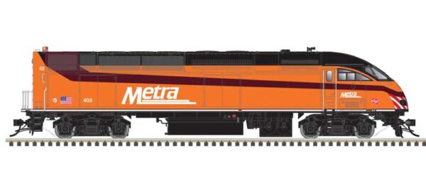 Atlas HO Motive Power Industries MP36PH-3C - Standard DC -- Metra #405 (Milwaukee Road Hiawatha Heritage, orange, black)