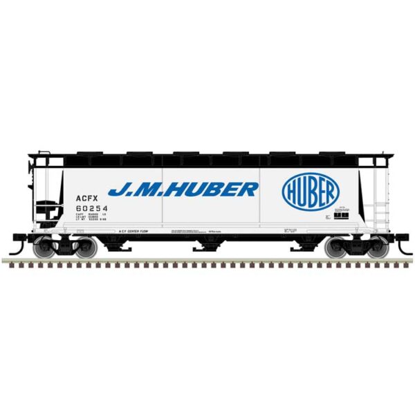 Atlas HO ACF 3-Bay Cylindrical Hopper - Ready to Run -- J.M. Huber #60257 (gray, black, blue)