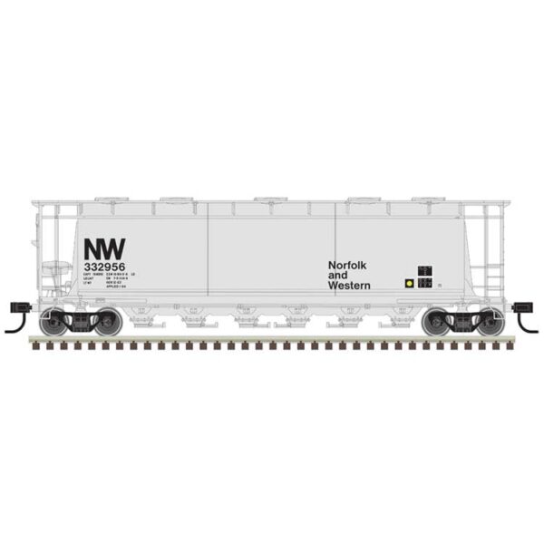 Atlas HO ACF 6-Bay Cylindrical Hopper - Ready to Run -- Norfolk & Western #332954 (gray, black, NW Logo)