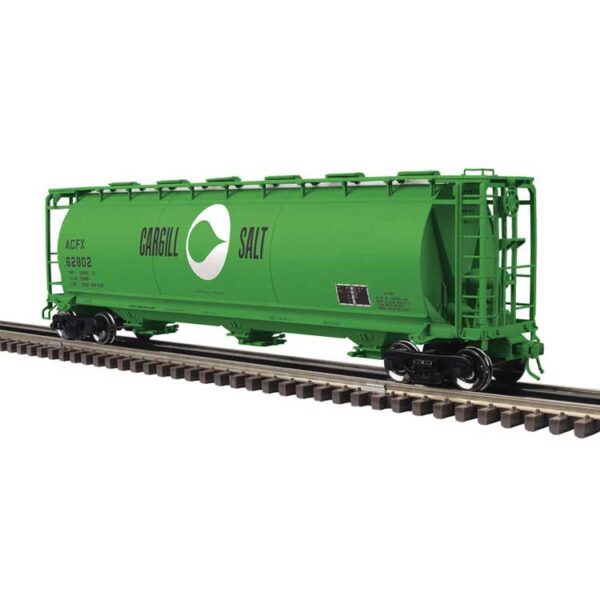 Atlas O 3-Bay Cylindrical Hopper - 3-Rail - Ready to Run - Master -- Cargill Salt (green, white, black) #62810