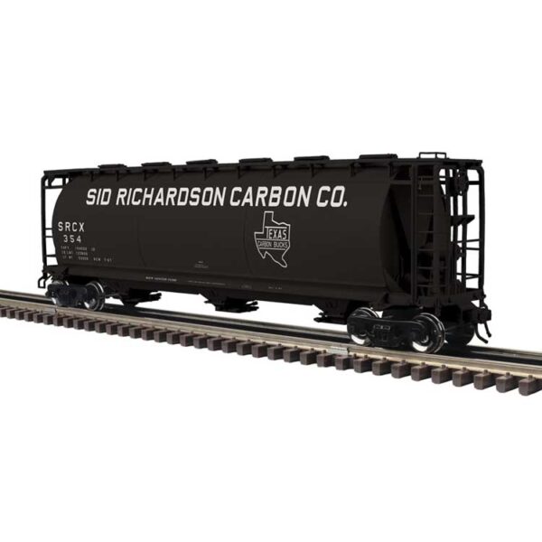 Atlas O 3-Bay Cylindrical Hopper - 3-Rail - Ready to Run - Master -- Sid Richardson (black, white) #359