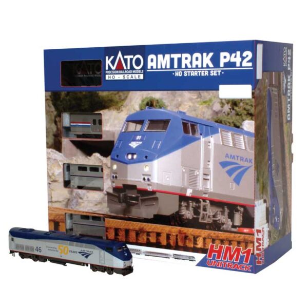 Kato HO Amtrak P42 Superliner Starter Set - Standard DC -- Amtrak #46 (50 Anniv.), Viewliner Baggage, 2 Superliners, Unitrack Oval, Pac