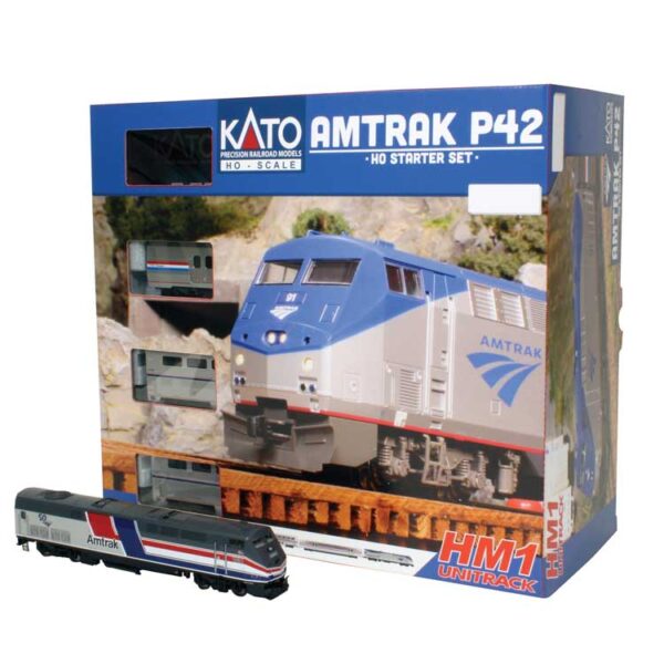 Kato HO Amtrak P42 Superliner Starter Set - Standard DC -- Amtrak #160 (50th Phase III) Viewliner Bag, 2 Superliner, Unitrack Oval, Pac