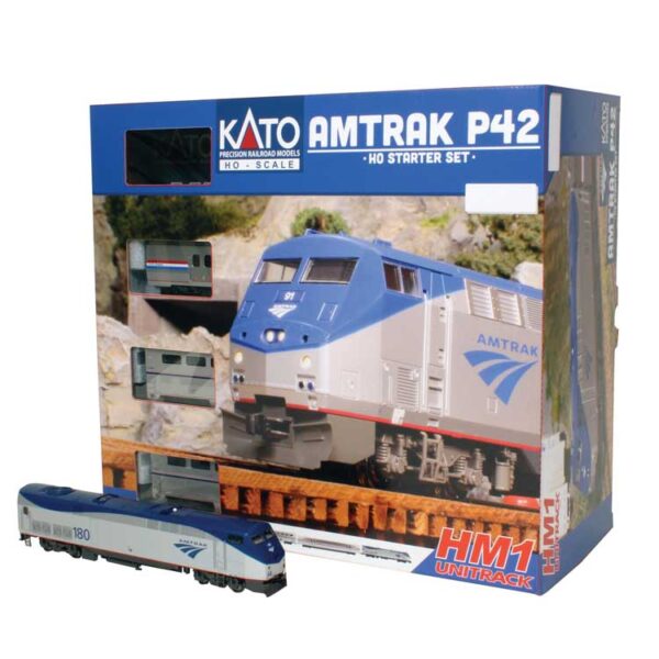 Kato HO Amtrak P42 Superliner Starter Set - Standard DC -- Amtrak #161 (Phase V) Viewliner Baggage, 2 Superliners, Unitrack Oval, Pack