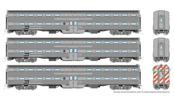 Budd Gallery Bi-Level Commuter Cab Coach & 2 Coach Set - Ready to Run -- Burlington Northern Set #2 (Cab #802 Coaches #769, 774)