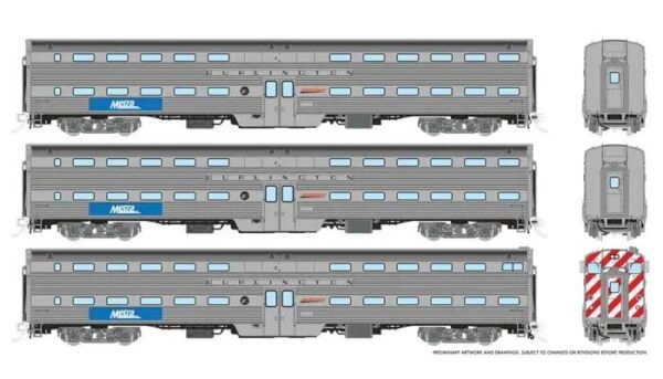 Budd Gallery Bi-Level Commuter Cab Coach & 2 Coach Set - Ready to Run -- Metra Set #1 (Cab #798 Coaches #773, 768, Burlington Lettering)