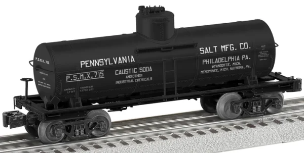 Lionel O 8,000-Gallon Tank Car - 3-Rail - Ready to Run -- Pennsylvania Salt PSMX #715 (black, white)