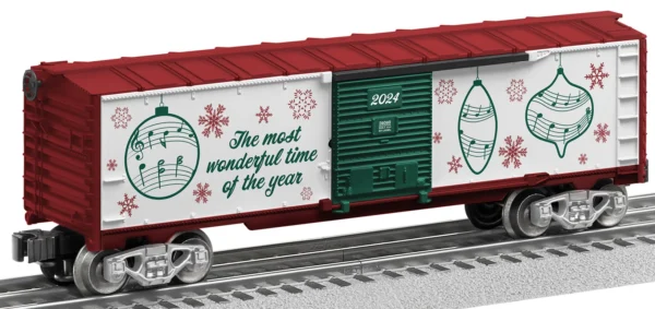 Lionel O Steel Boxcar with Christmas Music - 3-Rail - Ready to Run -- Christmas 2024 (white, red, green)