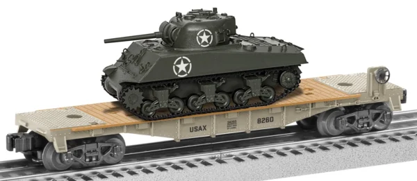 Lionel O Flatcar with Tank Load- 3-Rail - Ready to Run -- U.S. Army (gray, green tank)